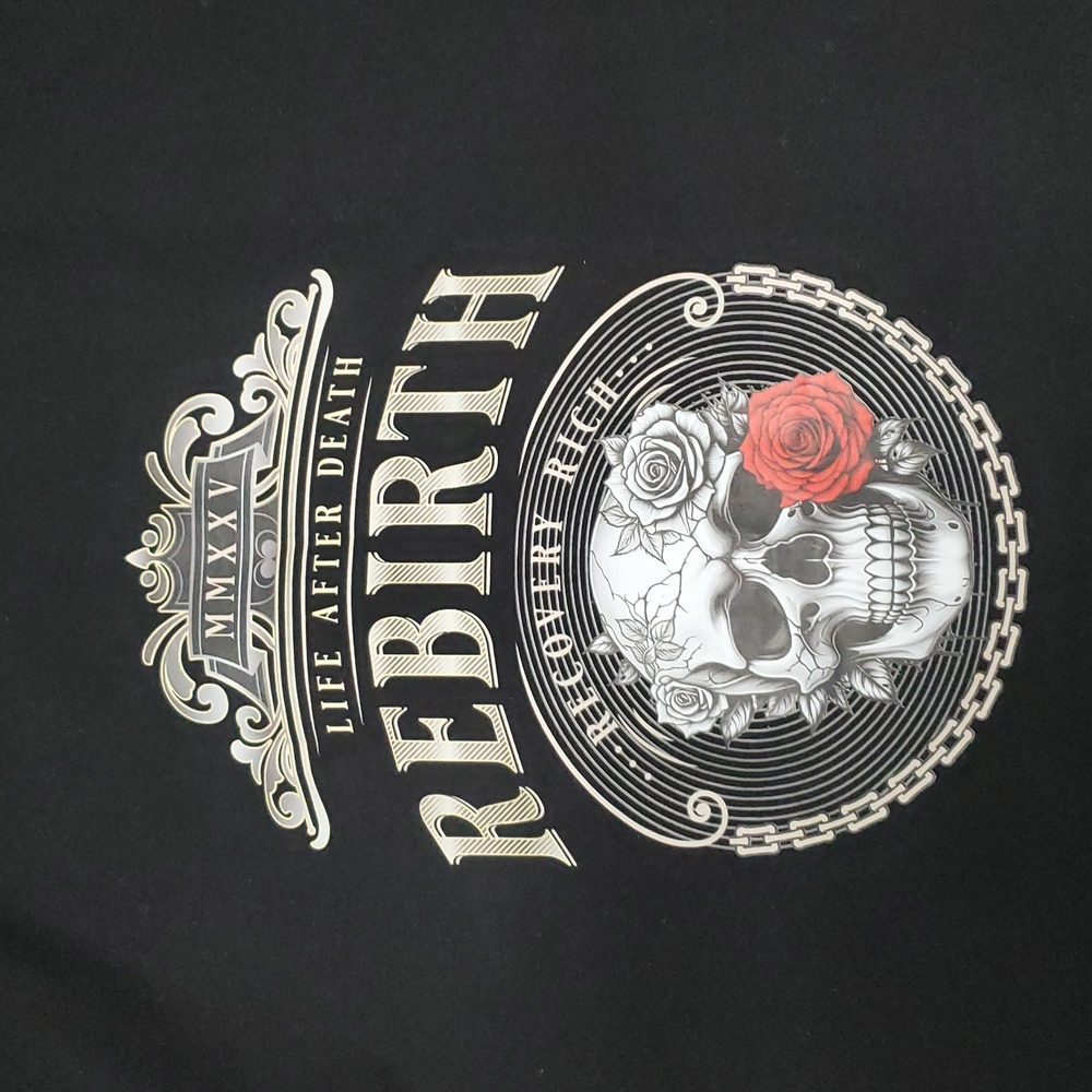 Recovery Rich Life after death REBIRTH blk tee